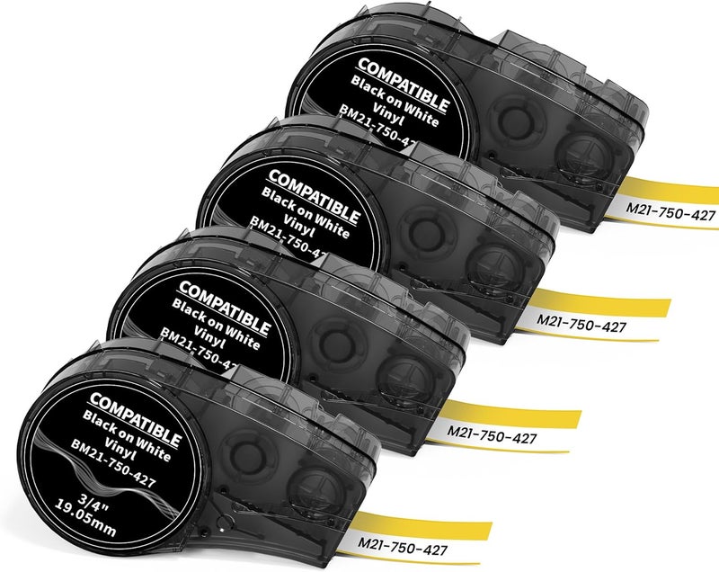 Wonfoucs 4 Pack Compatible M21-750-427 Self-Laminating Wire Wrap Label Tape, 0.75" W x 14' L (19.05 mm x 4.27 m), Vinyl Wire & Cable Lables for Control Panels/Electrical Panels, Black on White - Image 1